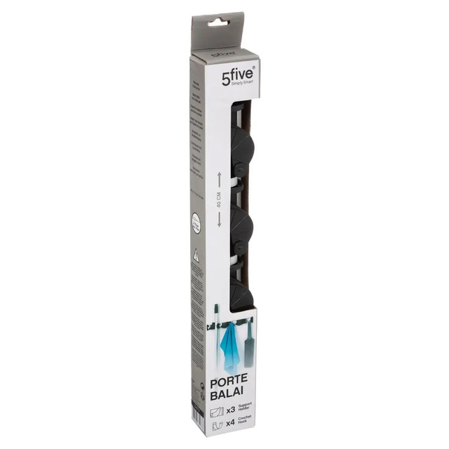 Umeraș, 3 suporturi pentru mătură, mop, 40 x 4 x 5 cm