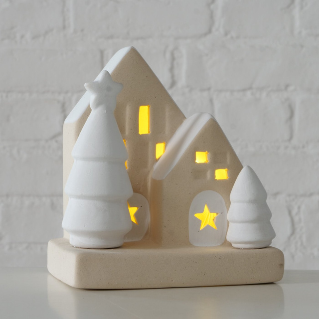 Decorațiune casă din ceramică cu iluminare LED, 10,5 cm