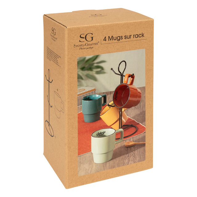 4 cani din ceramica BE VINTAGE pe suport, 250 ml