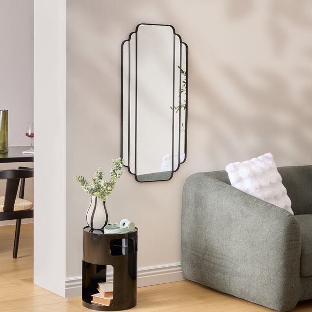 Oglindă suspendată mare art deco BENEDITA, cadru metalic, 50,5 x 100,3 cm