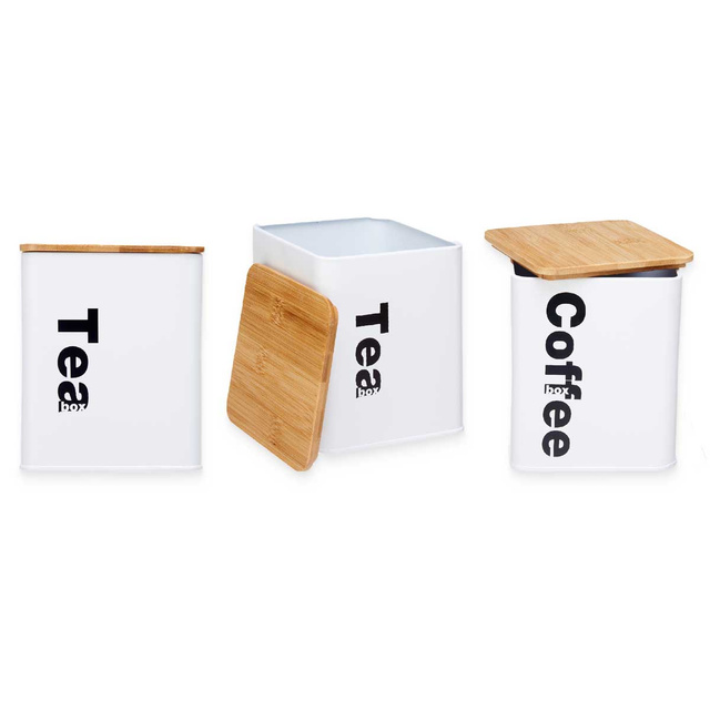Set 3 recipiente pentru cafea și ceai, metal, alb