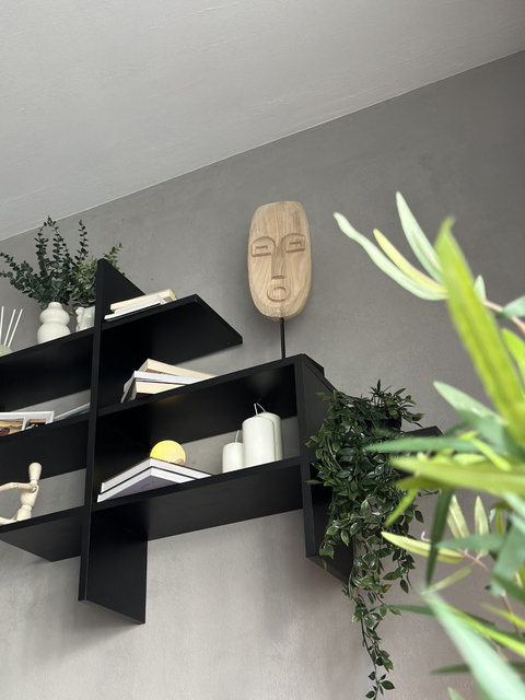 Mască din lemn SAFARI, motiv etnic, maro natural, înălțime 46,5 cm