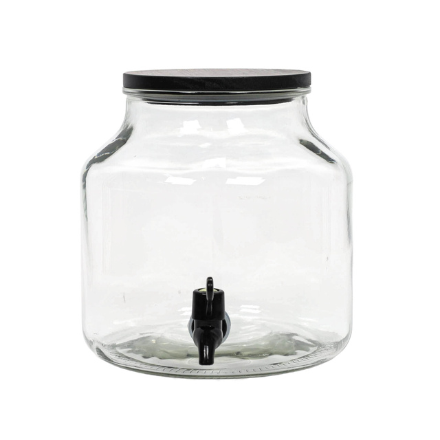 Borcan cu robinet din sticlă, cu capac din lemn de pin, 5,2 l