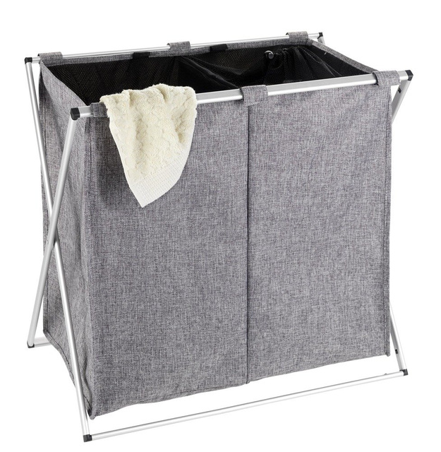 Coș de rufe din material textil DUO cu 2 compartimente, recipient pliabil cu cadru din aluminiu - 2 x 60 l, 57 x 59 x 38 cm, WENKO