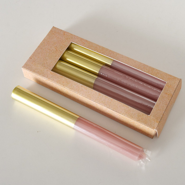 Set 4 lumanari,  roz cu baza aurie