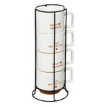 Set de 4 căni din porțelan HELLO pe suport metalic, 4 x 300 ml