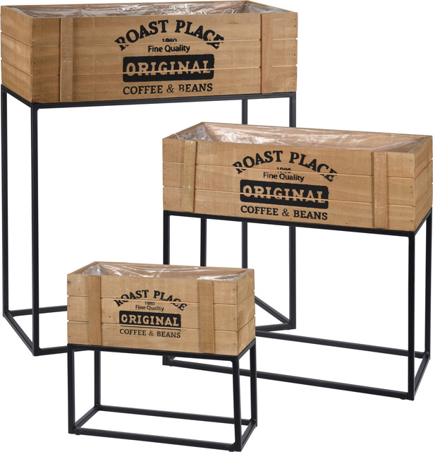 Set de suporturi pentru flori din lemn și metal, 3 dimensiuni