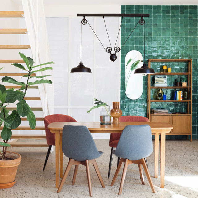 Lampă suspendată EZIO, metalică, neagră, înălțime 60 cm