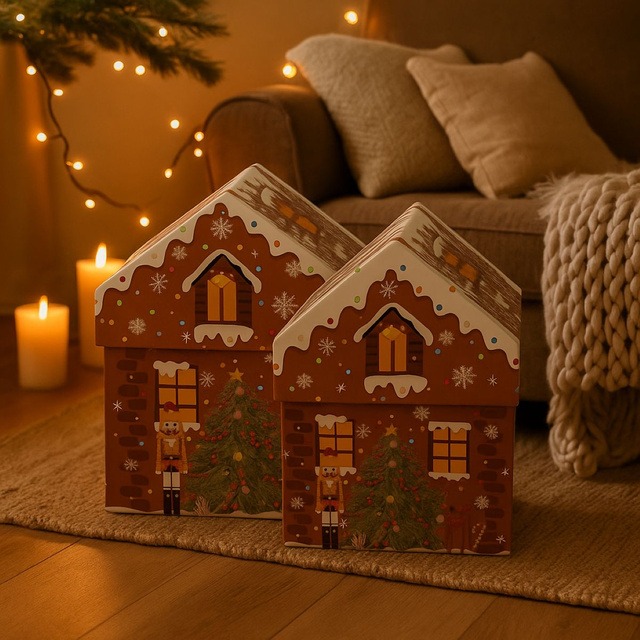 Cutii de Crăciun în formă de casă, set de 2 buc., maro închis