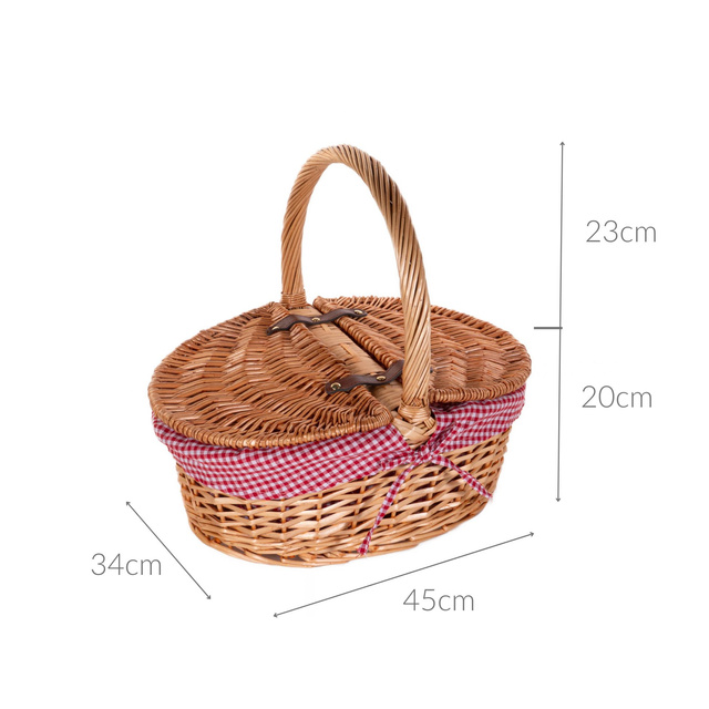 Cos de picnic din rachita Denya, captuseala din material in carouri, 47 x 34 x 42 cm