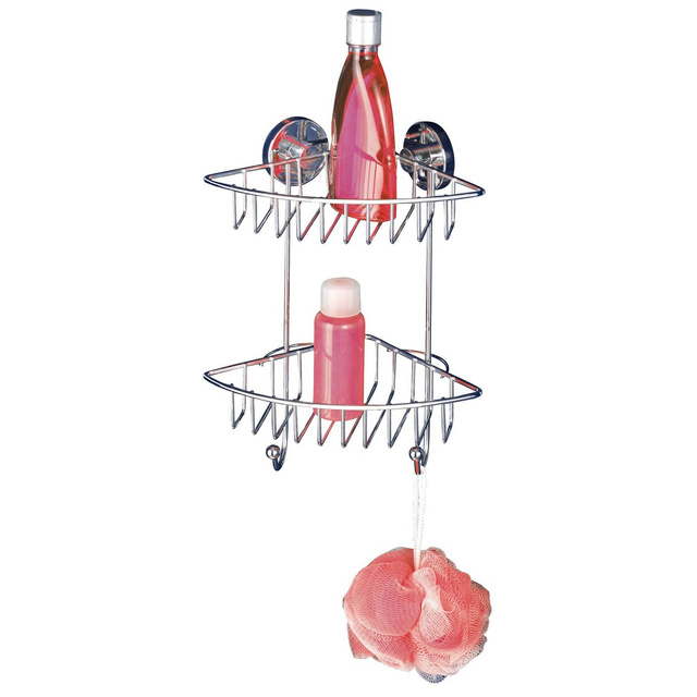 Raft colțar pentru baie BARI, Vacuum-Loc, 2 niveluri - oțel cromat, WENKO, argintiu