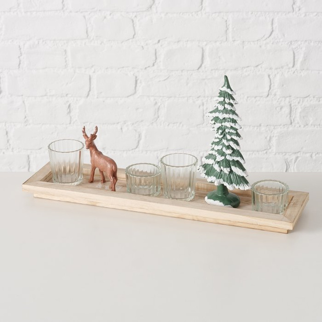 Tavă decorativă cu figurine și suporturi pentru lumânări, lungime 42 cm
