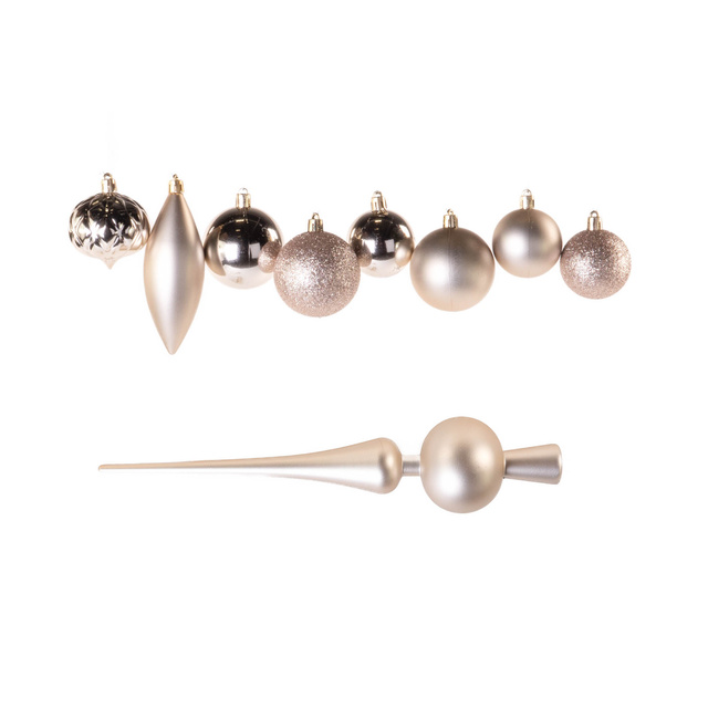 Set de globuri de diferite forme cu vârf pentru brad, 19 buc.