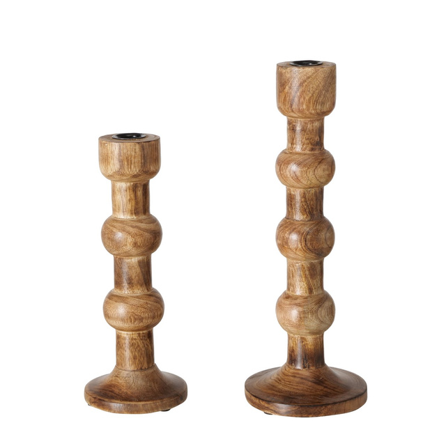 Set 2 sfeșnice  din lemn  sculptate Bubbles,  maro