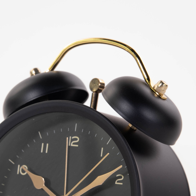 Ceas de masa cu alarma si limbii aurii, negru, 10 x 5,5 x 13,5 cm
