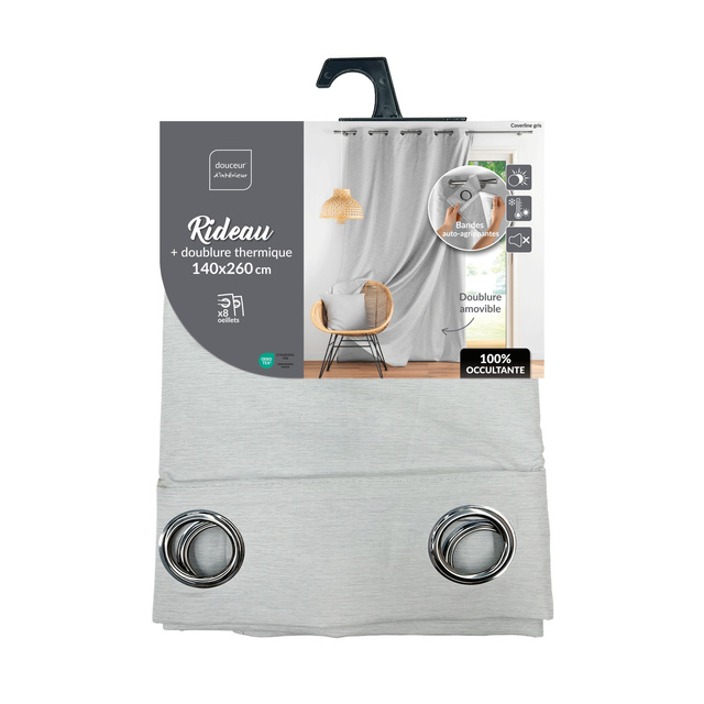 Perdea cu inele cu un strat adaugat opac, doua straturi, 140 x 260 cm