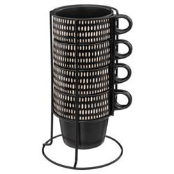 Set 4 cesti ceramice cu suport ETHNIKA, 250 ml