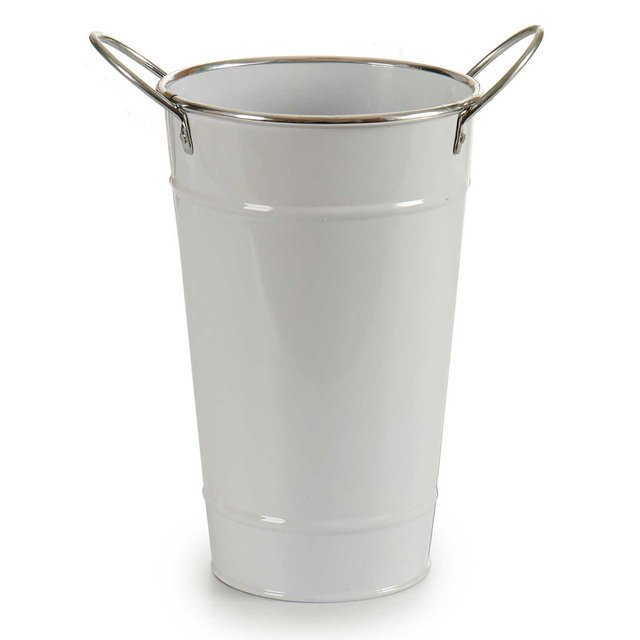 Husa ghiveci galeata, zinc, alb, Ø 15 cm x 23,5 cm