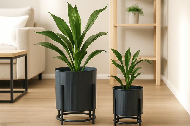 Suporturi metalice pentru ghivece OMEE, 2 bucăți, Ø 17 + Ø 20 cm, negru