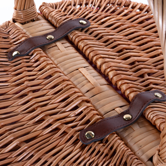 Cos de picnic din rachita Denya, captuseala din material in carouri, 47 x 34 x 42 cm