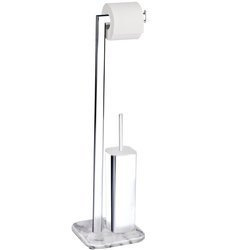 Perie WC cu suport hartie igienica Onyx, Argintiu, 73x22x20 cm, WENKO