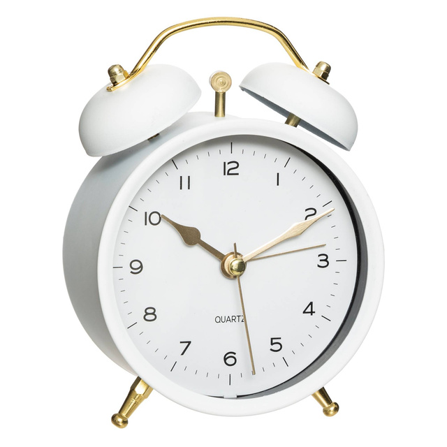 Ceas de masa cu alarma si limbii aurii, alb, 10 x 5,5 x 13,5 cm