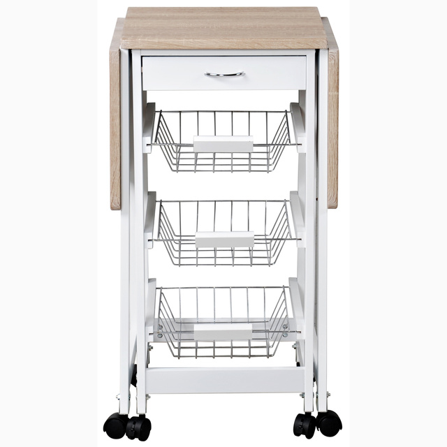 Cărucior de bucătărie cu blat extensibil, 3 rafturi, alb, KESPER