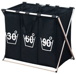 Coș pentru rufe 3 compartimente, Negru, 150 L.