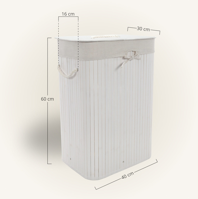 Coș de rufe alb din bambus, 72 l