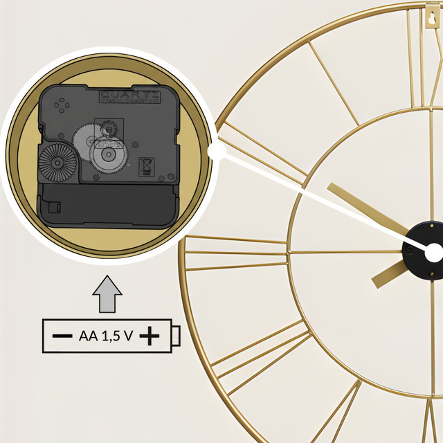 Ceas de perete în stil industrial ARATIO, Ø 70 cm, auriu