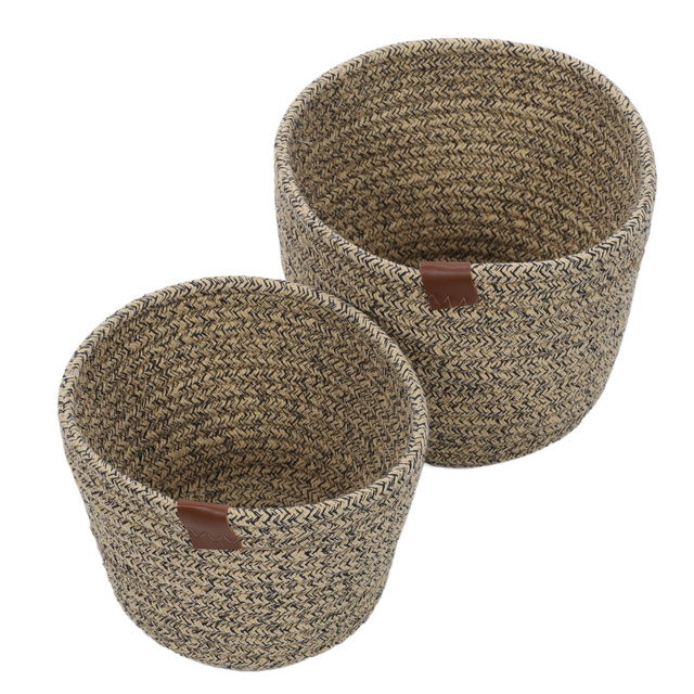 Coșuri rotunde de depozitare, împletite din bumbac, 2 bucăți