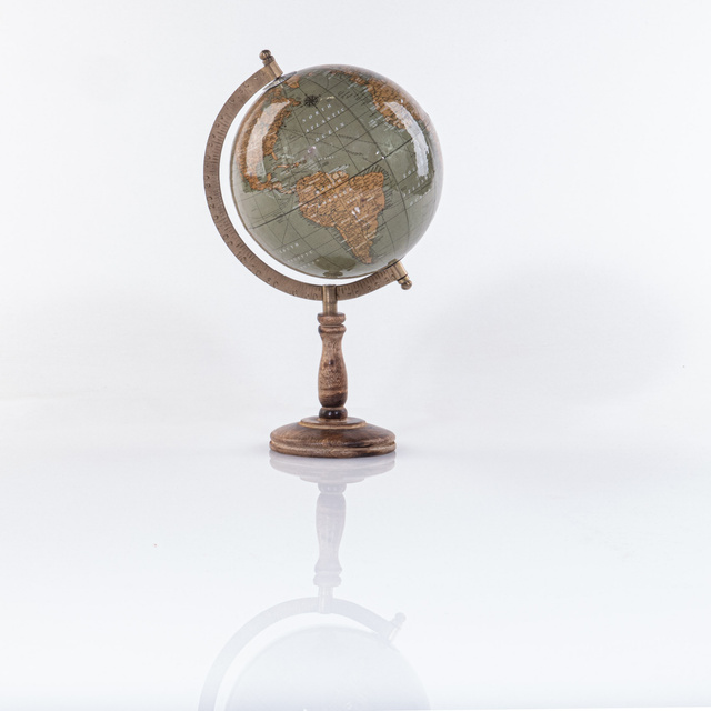 Glob de birou, lemn, albastru, 38 cm