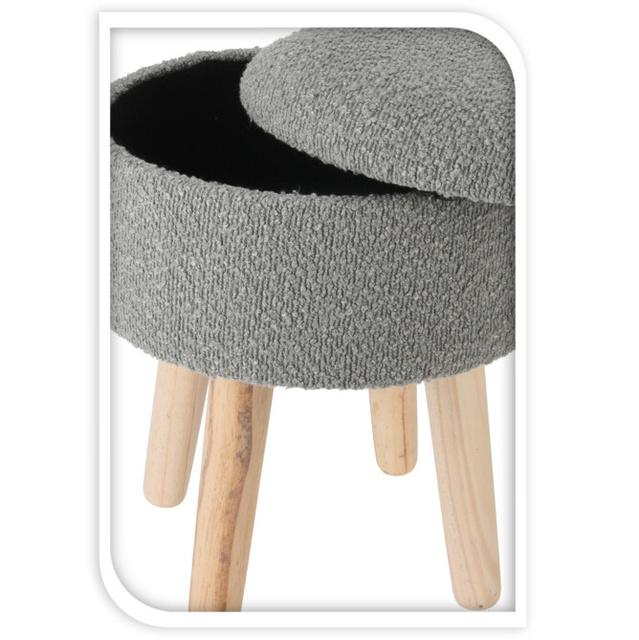 Taburet cu sezut din pluș, picioare de pin, Ø 34 cm