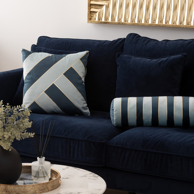 Pernă velur cu dungi Nelya albastră 40 x 40 cm