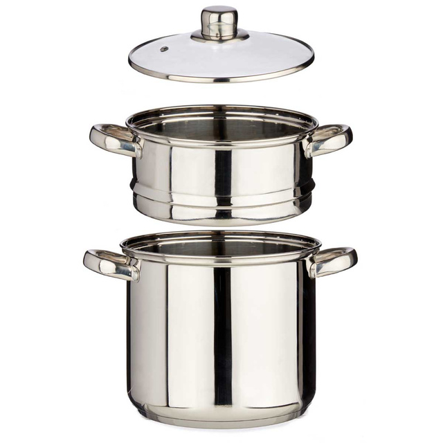 Oala cu strecuratoare si capac din sticla, inox, 6 l