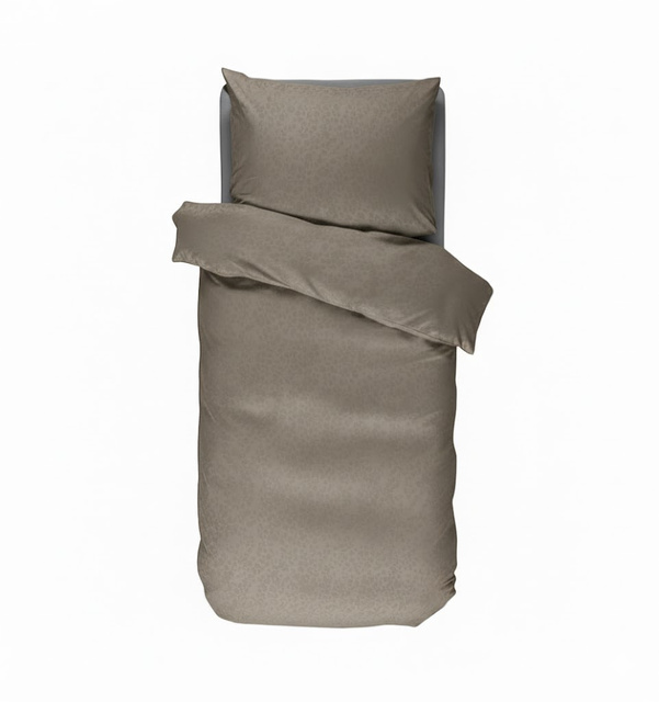 Set de lenjerie din satin de bumbac în nuanța taupe, fețe de pernă decorative cu motiv animalier, Essenza 140x220+60x70 cm