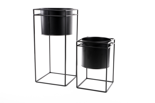 Set suport pentru flori modern din metal, 2 bucăți, negru