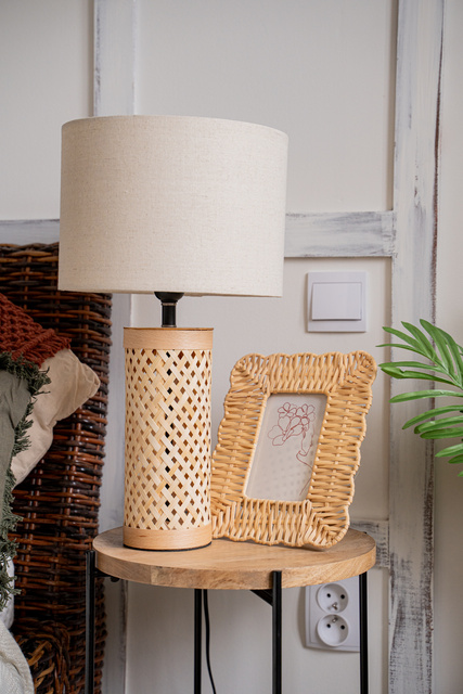 Lampa de masa SALMA cu baza din bambus, 47 cm