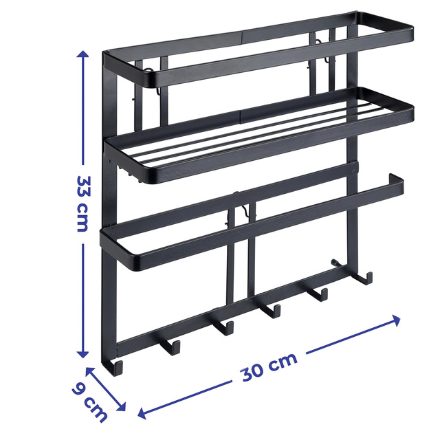 Raft suspendat negru cu spatiu pentru hartie de bucatarie, montaj fara gaurire, WENKO