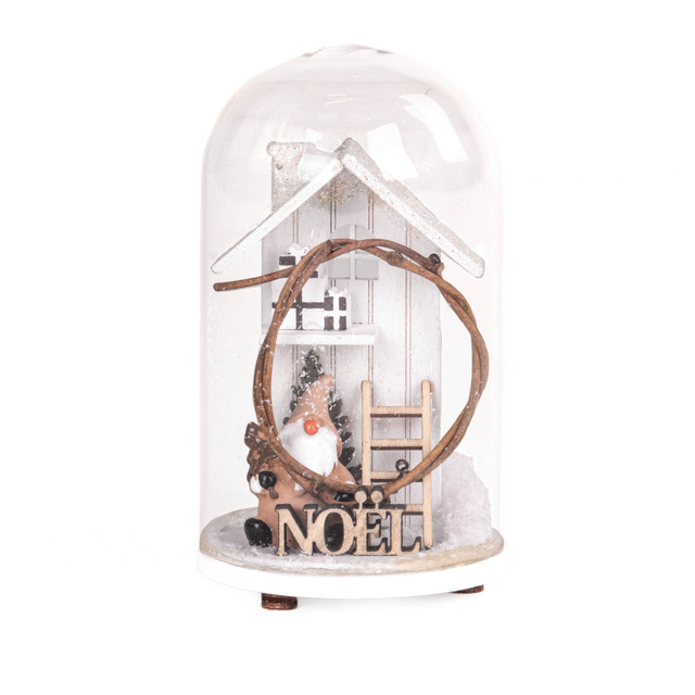 Sfera din sticlă cu ornament din lemn, 11 cm