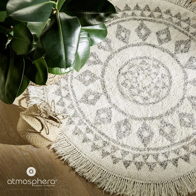 Covor etnic rotund cu franjuri, bumbac, Ø 120 cm