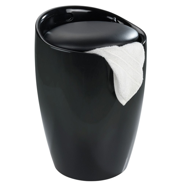 Pufa CANDY BLACK - coș de rufe, 2 în 1, WENKO, negru