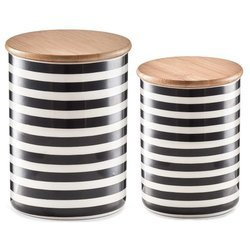 Set recipiente ceramice STRIPES cu capac din bambus, 2 bucati, ZELLER