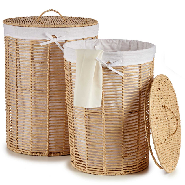 Set 2 coșuri din răchită cu capac, 76 l + 40 l