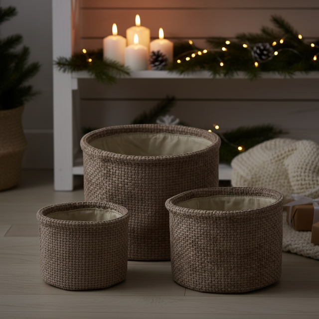 Set de coșuri rotunde pentru depozitare, 3 buc.