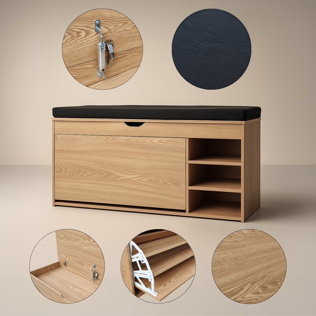 Dulap pentru pantofi cu loc de șezut și rafturi retractabile GRADIA, 100 x 34 x 50 cm