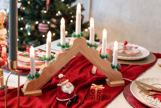 Suport de lumanare Advent din lemn, LED, 7 lumini