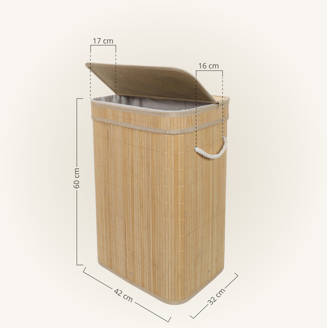 Coș de rufe din bambus cu capac, 80 l