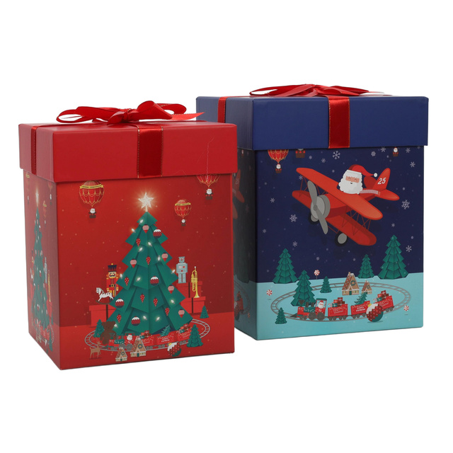 Două cutii pentru cadouri cu motivul lui Moș Crăciun, 26 și 23 cm