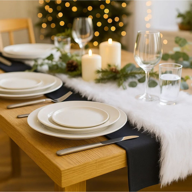 Traversa de masă din blană, 45 x 150 cm